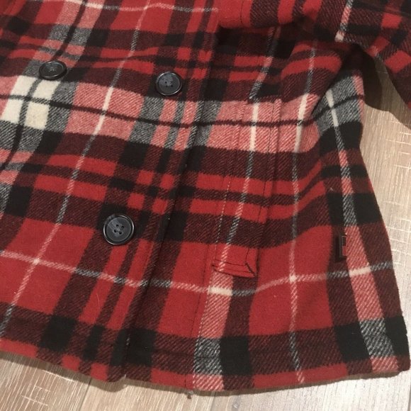 WOOLRICH Wool Blend Peacoat Womens Small S Red Black Plaid Winter Jacket - Picture 5 of 8